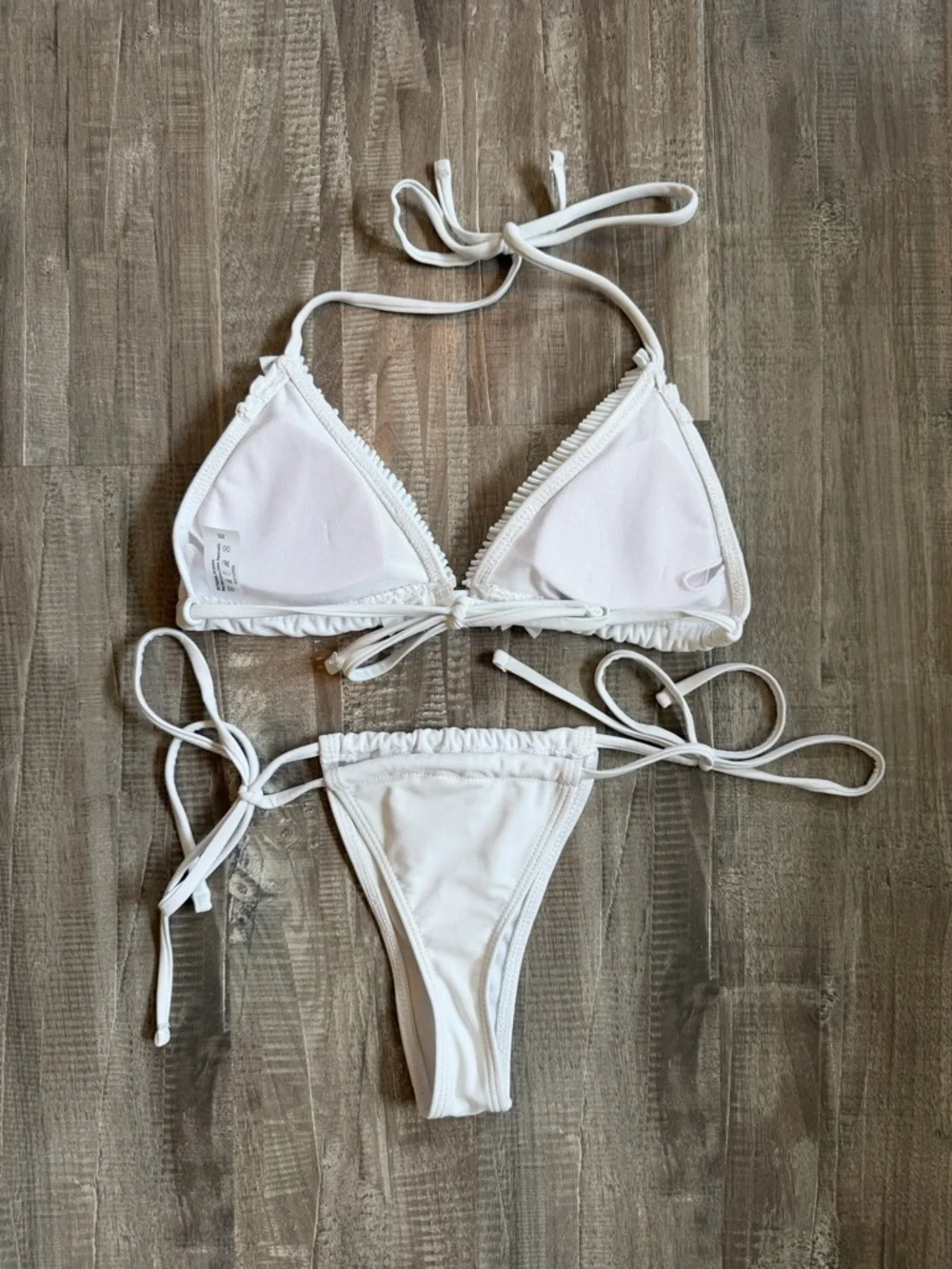 SHEIN White Ruffle Triangle Tie-Side Bikini